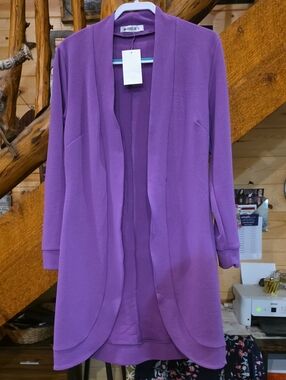 Doublju Purple Open-Front Longline Cardigan